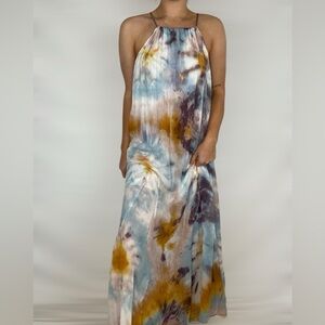 YOUNG FABULOUS & BROKE Elie Trapeze Maxi Dress in Pink Silver Venus Tie Dye